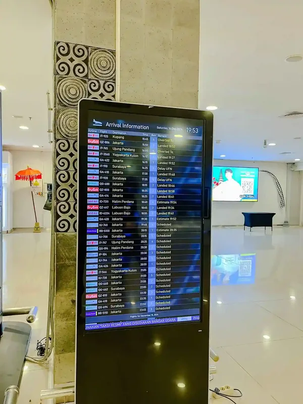 Flight information board inside the terminal