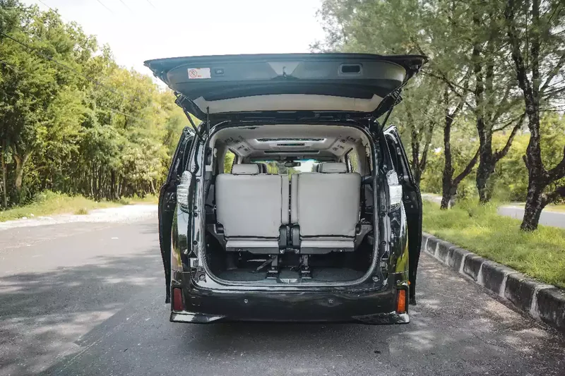 Open rear luggage bay of a Toyota Vellfire